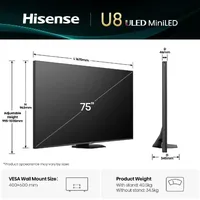 Hisense 75" UHD 4K Smart Quantum ULED TV with Mini LED Pro Panel, Dolby Atmos, DTS Virtual X, VIDAA OS 75U8Q