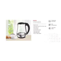 Nikai Jug Kettle 1.7L Glass With Cord Storage 2200W NK323G Automatic Shut Off Heat Plate With Led Indicator Light Detachable Filter Spout Cover