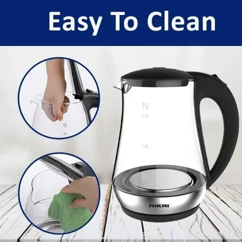 Nikai Jug Kettle 1.7L Glass With Cord Storage 2200W NK323G Automatic Shut Off Heat Plate With Led Indicator Light Detachable Filter Spout Cover