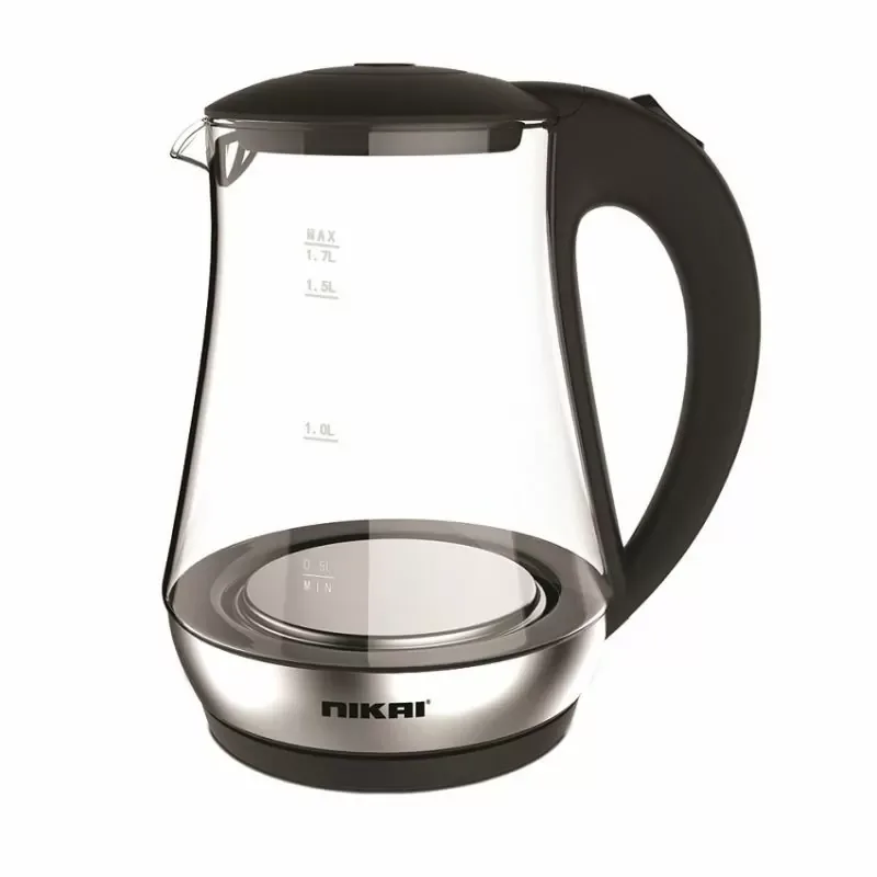 Nikai Jug Kettle 1.7L Glass With Cord Storage 2200W NK323G Automatic Shut Off Heat Plate With Led Indicator Light Detachable Filter Spout Cover