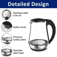 Nikai Jug Kettle 1.7L Glass With Cord Storage 2200W NK323G Automatic Shut Off Heat Plate With Led Indicator Light Detachable Filter Spout Cover