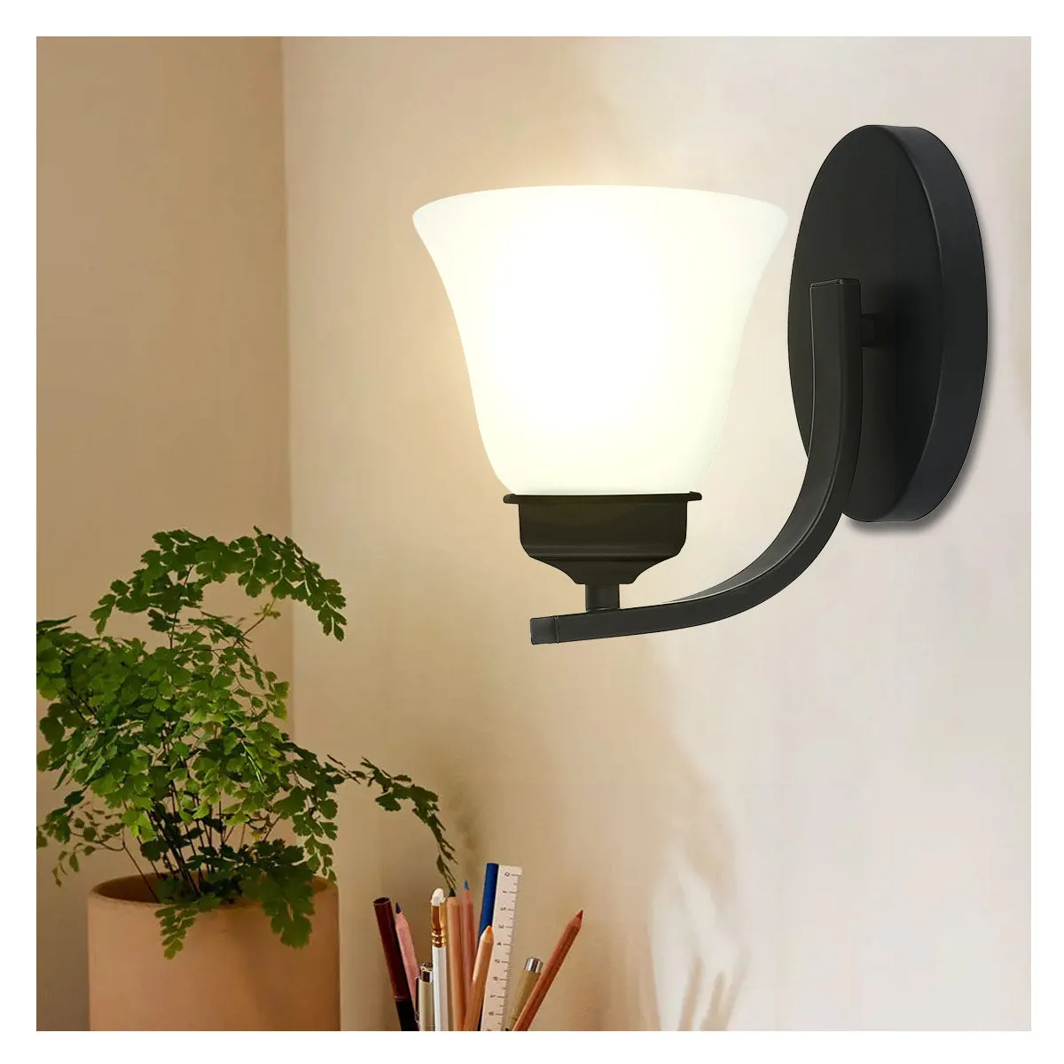 Tronic Indoor Elegant Matte Black Wall Light Sconce with Frosted Glass Shade