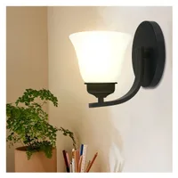 Tronic Indoor Elegant Matte Black Wall Light Sconce with Frosted Glass Shade