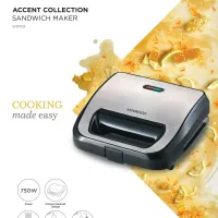 Kenwood Sandwich Toaster 2 Slice 3 in 1 Waffle Grill and Sandwich 750w Smm02.000si - Nonstick Grill Plates Cool Touch Handle Detachable Plates Light Indicator