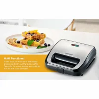 Kenwood Sandwich Toaster 2 Slice 3 in 1 Waffle Grill and Sandwich 750w Smm02.000si - Nonstick Grill Plates Cool Touch Handle Detachable Plates Light Indicator