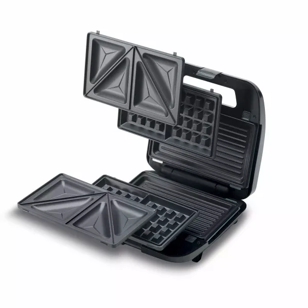 Kenwood Sandwich Toaster 2 Slice 3 in 1 Waffle Grill and Sandwich 750w Smm02.000si - Nonstick Grill Plates Cool Touch Handle Detachable Plates Light Indicator