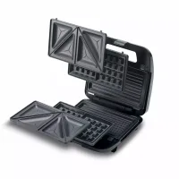 Kenwood Sandwich Toaster 2 Slice 3 in 1 Waffle Grill and Sandwich 750w Smm02.000si - Nonstick Grill Plates Cool Touch Handle Detachable Plates Light Indicator