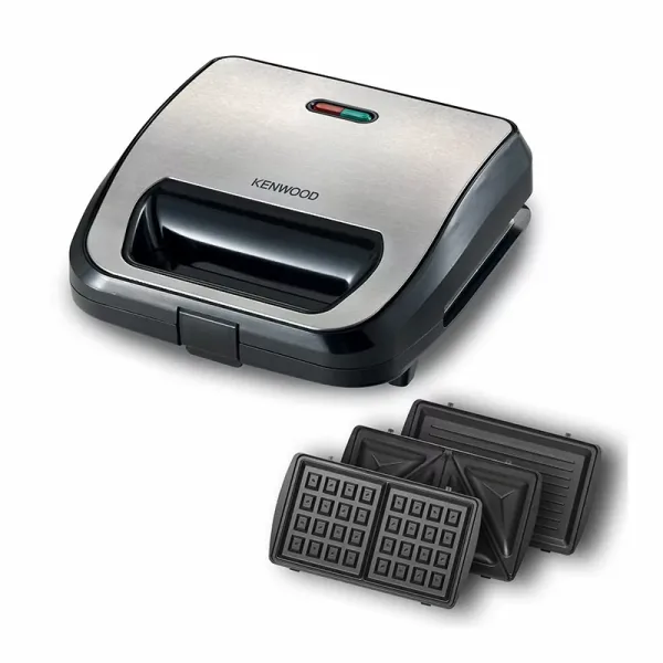 Kenwood Sandwich Toaster 2 Slice 3 in 1 Waffle Grill and Sandwich 750w Smm02.000si - Nonstick Grill Plates Cool Touch Handle Detachable Plates Light Indicator
