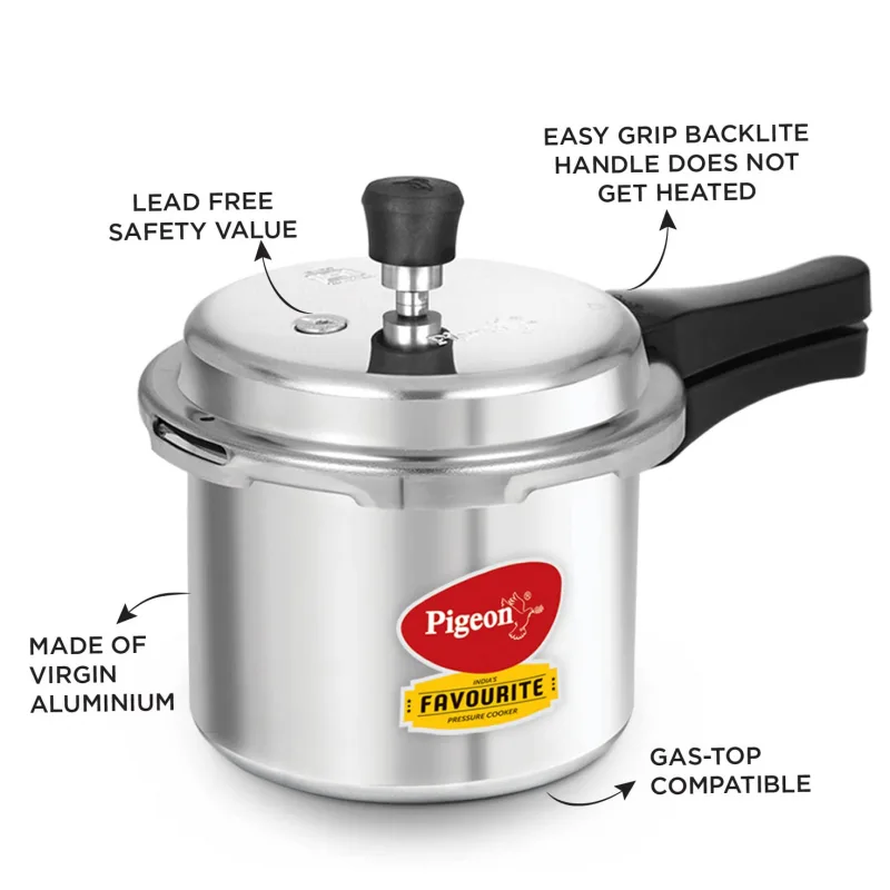 Pigeon Pressure Cooker 5l Deluxe Outer Lid Aluminium Sap 103 - Ergonomic Sturdy Handle Thermal Efficiency Special Alloy Safety Plug