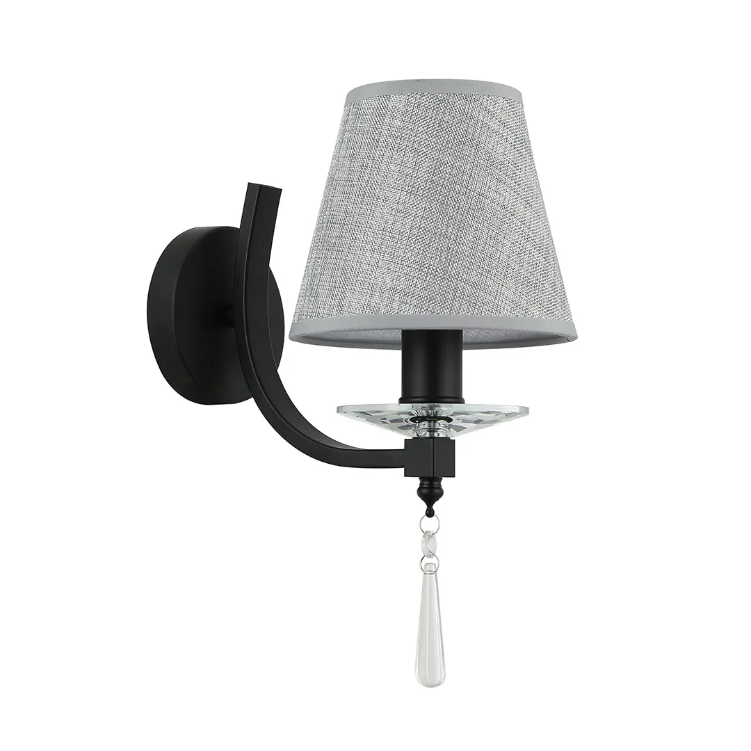 Tronic Elegant Black/Grey Wall Lamp with Fabric Shade