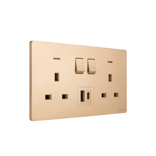 Tronic Gold - Twin Switch Socket with USB + Type C