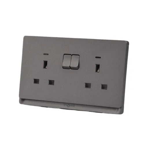 Tronic Grey Double Socket with Neon Light Indicator - 2 Gang, 13A