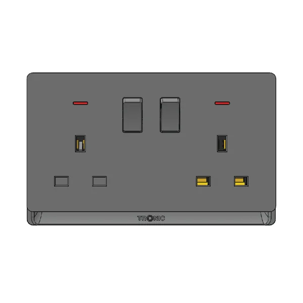 Tronic Grey Double Socket with Neon Light Indicator - 2 Gang, 13A