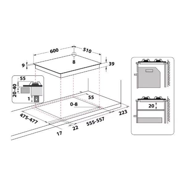 Ariston 60cm Hob 4 Gas Burners PCN 642 T/IXA