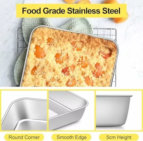 Nadstar Aluminium Square Tray 13" Cake Moulds, Rectangle Baking Tray, Deep Oven Pan for Lasagna, Brownie, Pizza, Heavy Duty, Anti-Rust, Easy Clean No18