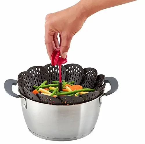 Tefal Ingenio Steamer Basket 14x9 cm Non Scratch Fordable Red & Black Award Winning Design K2071614