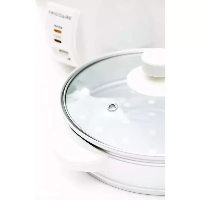 Frigidaire Rice Cooker 1.8L with Steamer 700W Glass Lid, Removable Non-Stick Inner Pot White FD8018S