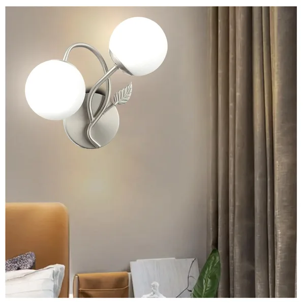 Tronic Modern Double-Globe Wall Lamp Silver Frosted Glass Light with Leaf Design