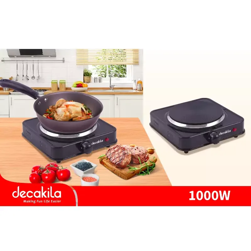 Decakila Hot Plate Single 5 Heat Settings Portable 1000w Kecc004b heavy duty cast iron heating surface electric stove usage for all flat bottom cookware