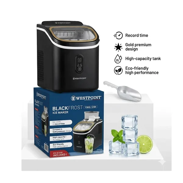 Westpoint Ice Maker Machine Black 15KG with 2L Water Reservoir, Fast Ice Production & Portable Large Capacity Design WICH 1525.FI