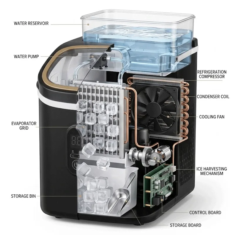 Westpoint Ice Maker Machine Black 15KG with 2L Water Reservoir, Fast Ice Production & Portable Large Capacity Design WICH 1525.FI