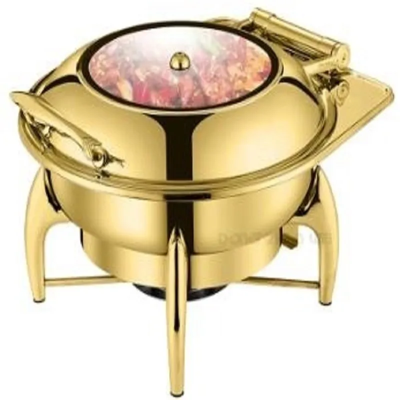 Commercial Kitchen Equipment Luxury Hydraulic Round Golden Chafing Dish 6.0L, Hydraulic Lid, Premium Gold Finish DZW-G208