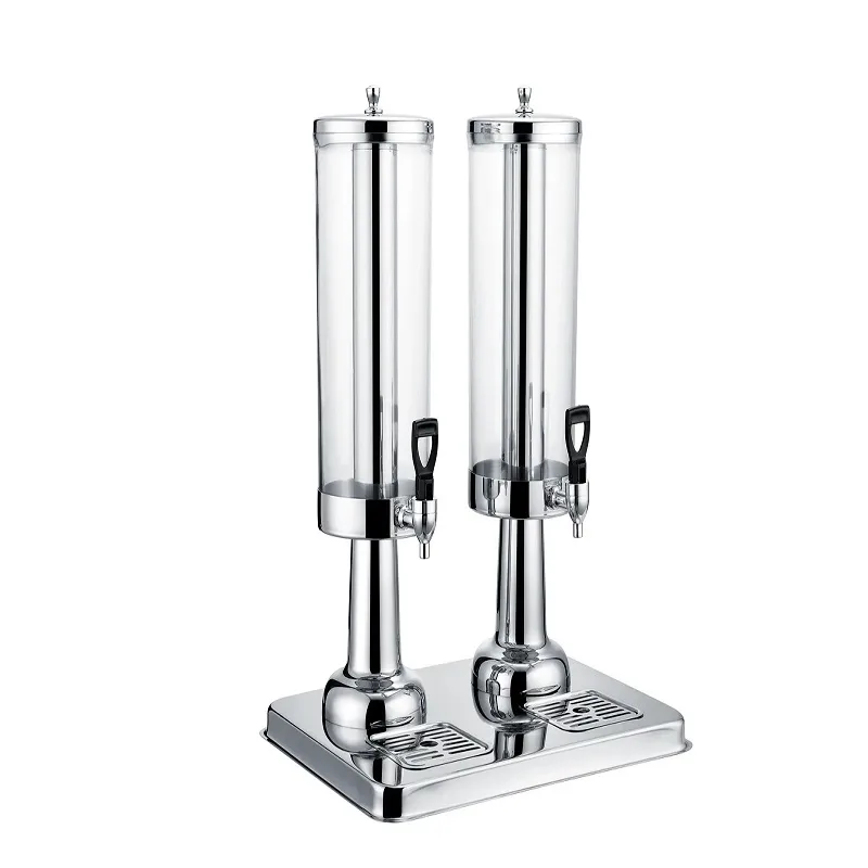 Commercial Kitchen Equipment Double Juice Dispenser 23L, Professional Silver Stainless Steel Dual Beverage Server, Compact Buffet Juice Dispenser ASC-3LX2
