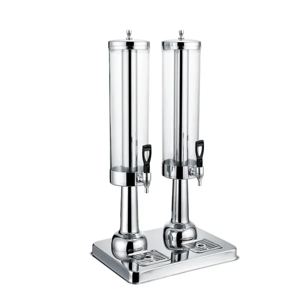Commercial Kitchen Equipment Double Juice Dispenser 23L, Professional Silver Stainless Steel Dual Beverage Server, Compact Buffet Juice Dispenser ASC-3LX2