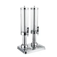 Commercial Kitchen Equipment Double Juice Dispenser 23L, Professional Silver Stainless Steel Dual Beverage Server, Compact Buffet Juice Dispenser ASC-3LX2