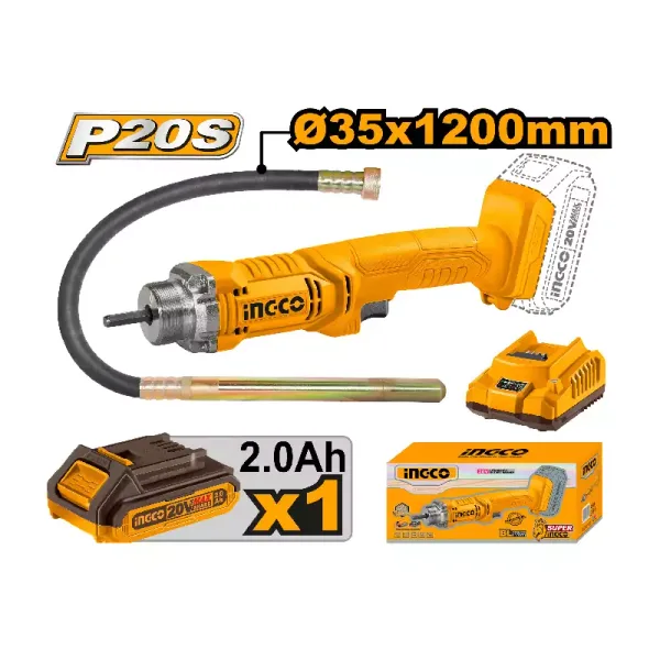 Ingco Cordless Concrete Vibrator 20V with Vibrator Poker, Battery & Charger CCVLI2023011