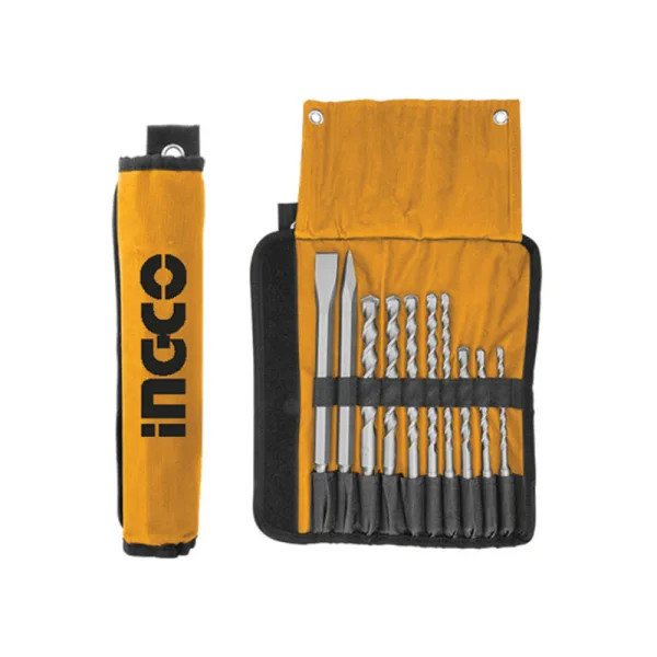 Ingco 10-Piece Hammer Drill Bits and Chisels Set for Versatile Drilling and Chiseling Applications (AKD2101)