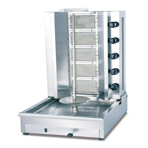 Commercial Gas Kebab Machine 40kg 5-Burner 67,558 BTU Industrial Shawarma Griller, Professional Motorized Stainless Steel Doner Kebab Machine WG-1050