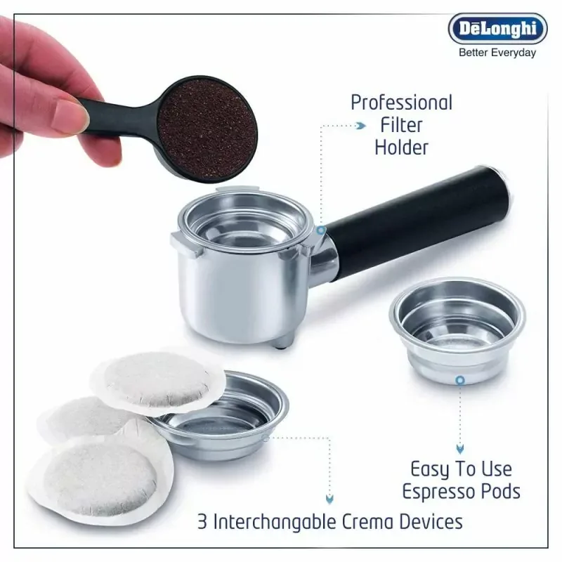Delonghi Pump Espresso & Cappuccino Machine 1450W, Automatic Milk Frother, Metallic EC850.M