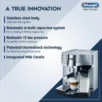 Delonghi Pump Espresso & Cappuccino Machine 1450W, Automatic Milk Frother, Metallic EC850.M