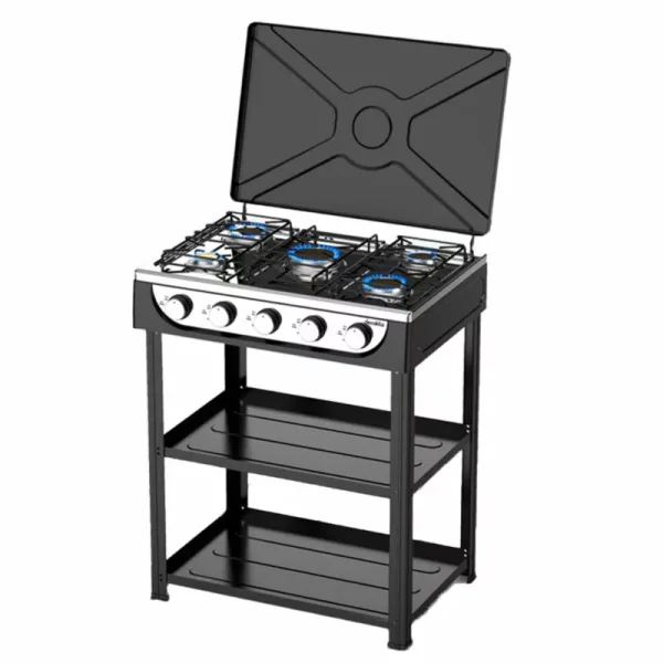 Decakila Gas Cooker 5 Burners with Shelf and Stand Manual Ignition Kmgs019b stainless steel panel iron sheet sprayed cover with non slip footpad