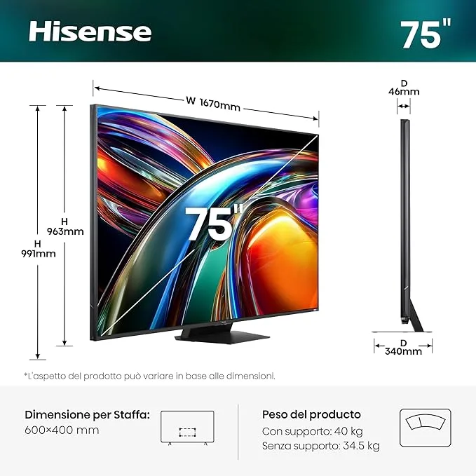 Hisense Smart UHD 4K RGB Mini-LED ULED TV 75 Inch Dolby Vision, Dolby Atmos, VIDAA Smart OS, Voice Control & Game Mode Pro 75UR9S