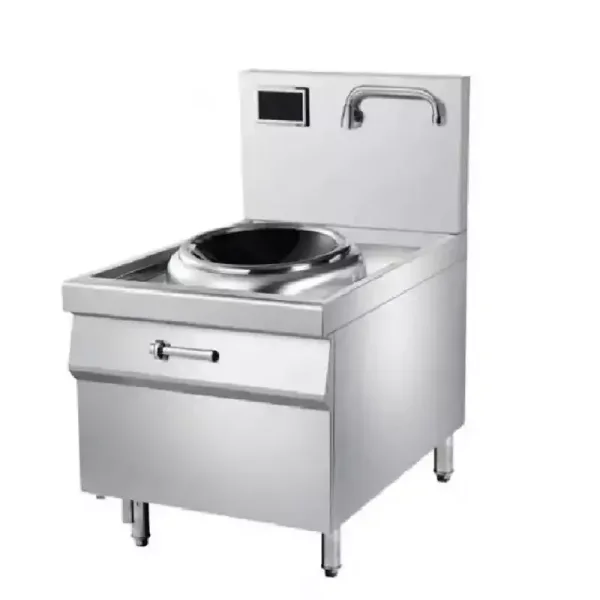 Commercial Electric Industrial Induction Wok Cooker 15kW, 8-Gear Magnetic Control High-Power Electric Wok, Professional 400mm Stainless Steel Induction Range