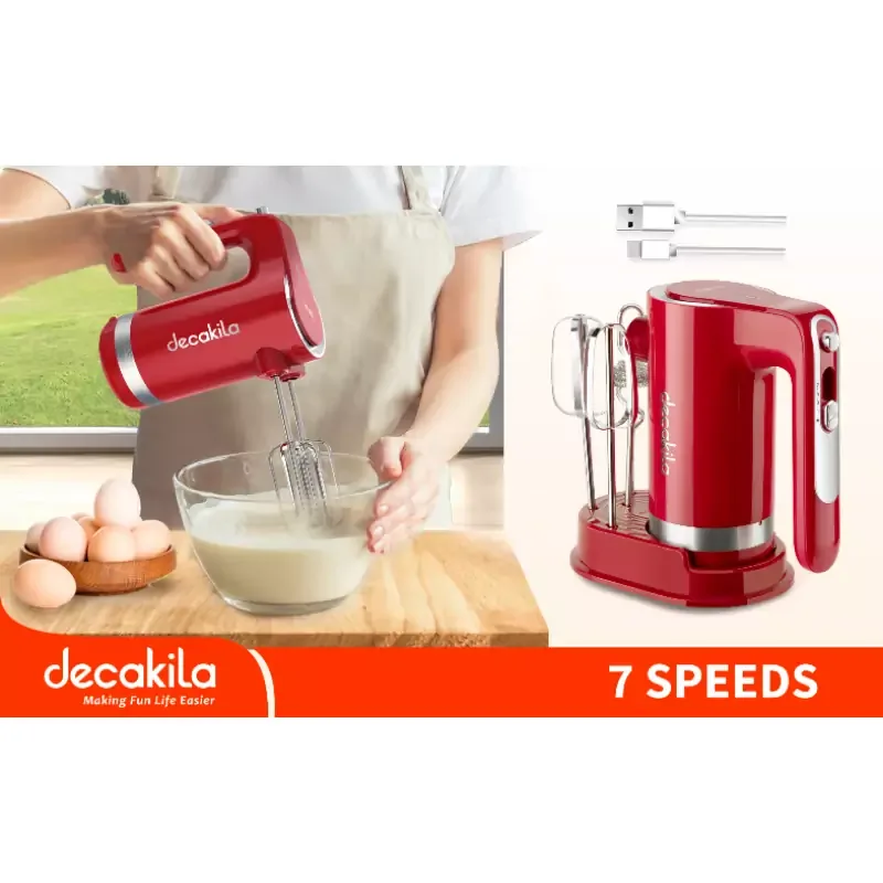 Decakila Hand Mixer Cordless 7 Speed with Eject Function 125w Kmmx006r 2 whisks with speed control 2000mah battery volume with 1 usb charging line