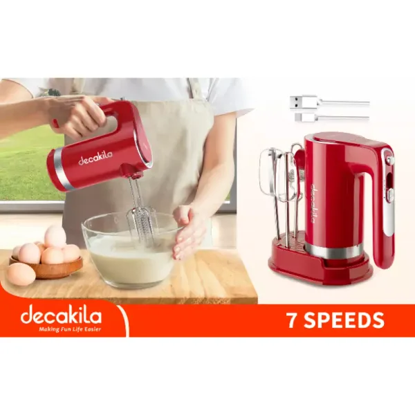 Decakila Hand Mixer Cordless 7 Speed with Eject Function 125w Kmmx006r 2 whisks with speed control 2000mah battery volume with 1 usb charging line