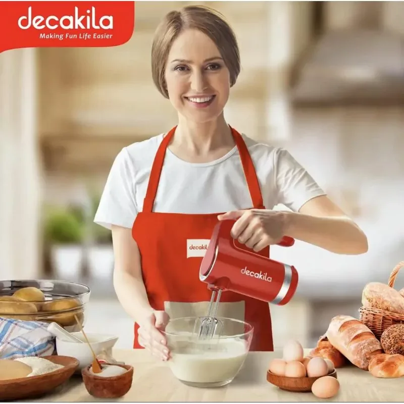 Decakila Hand Mixer Cordless 7 Speed with Eject Function 125w Kmmx006r 2 whisks with speed control 2000mah battery volume with 1 usb charging line
