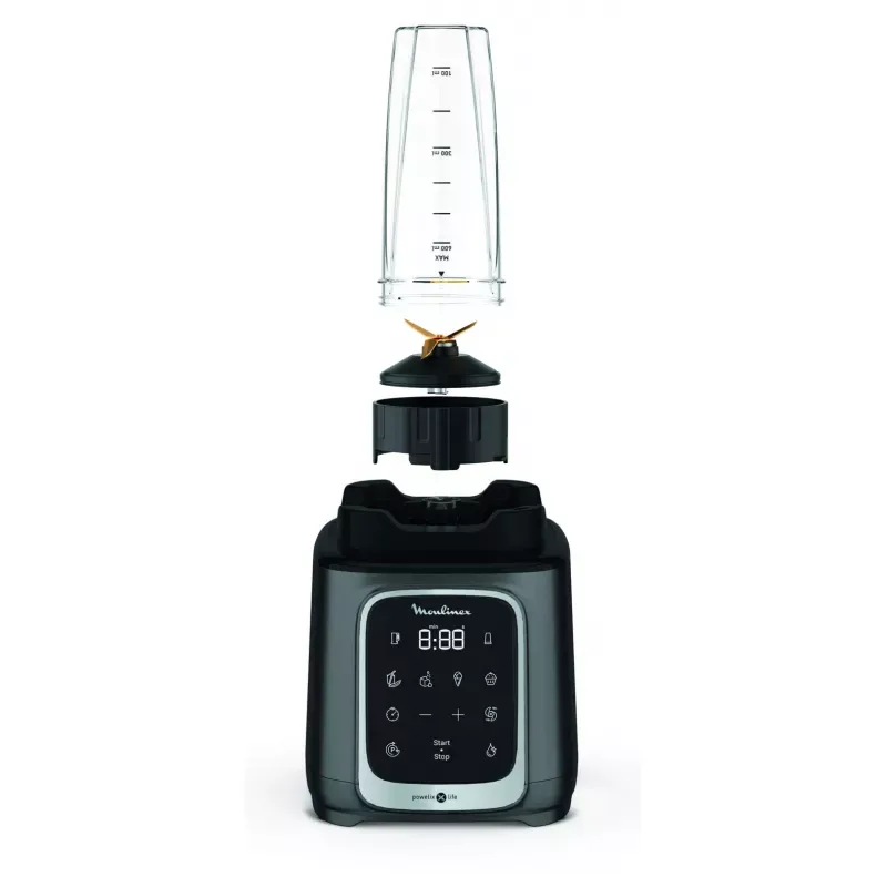 Moulinex Blender 2.6L Tritan Blender Jar with 2 Mills, 1600W, Razor Sharp 6 Blades, Infinity Mix, Digital Touch Control with 5 Automatic Programs, 10 Speed Settings, On the Go Bottle LM91HD27