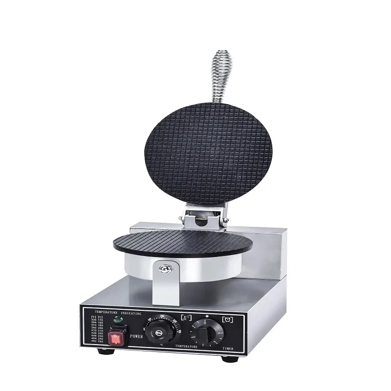 Commercial Electric Single Plate Cone Waffle Baker 1.2kW, Non-Stick Stainless Steel Ice Cream Cone Maker WG-HF-1XG